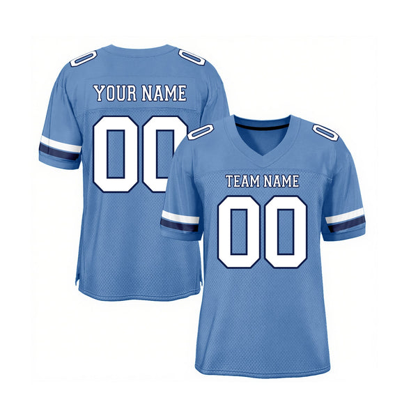 Custom Light Blue White-Navy Mesh Classic Style Authentic Sports Football Jersey