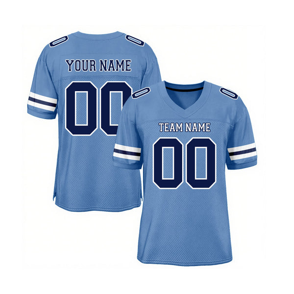 Custom Light Blue Navy-White Mesh Classic Style Authentic Sports Football Jersey