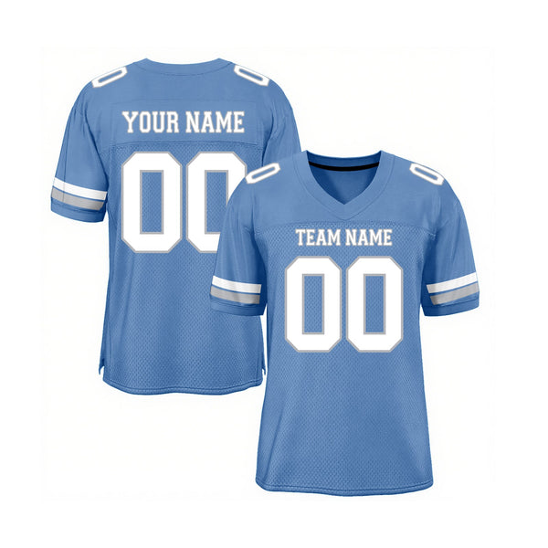 Custom Light Blue White-Gray Mesh Classic Style Authentic Sports Football Jersey