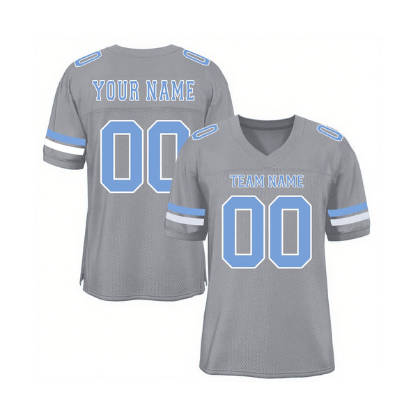 Custom Light Gray Light Blue-White Mesh Classic Style Authentic Sports Football Jersey