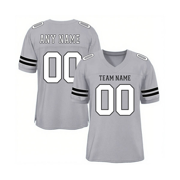 Custom Light Gray White-Black Mesh Classic Style Authentic Sports Football Jersey