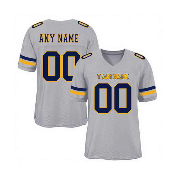 Custom Light Gray Navy-Gold Mesh Classic Style Authentic Sports Football Jersey