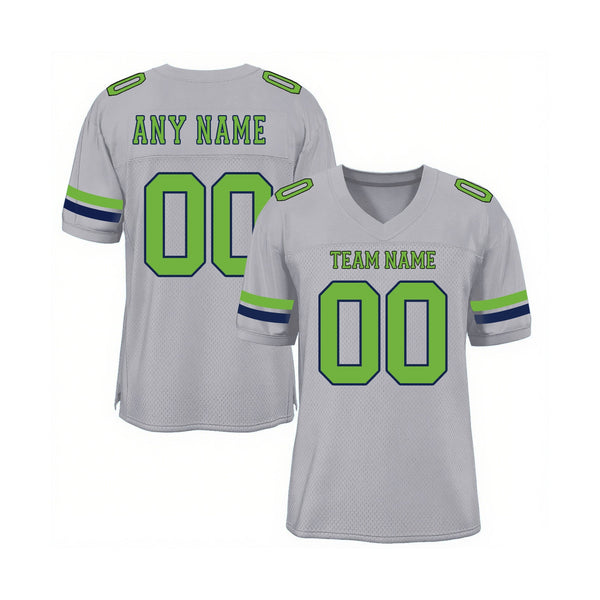 Custom Light Gray Neon Green-Navy Mesh Classic Style Authentic Sports Football Jersey