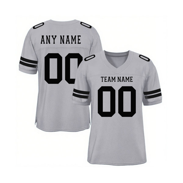 Custom Light Gray Black Mesh Classic Style Authentic Sports Football Jersey