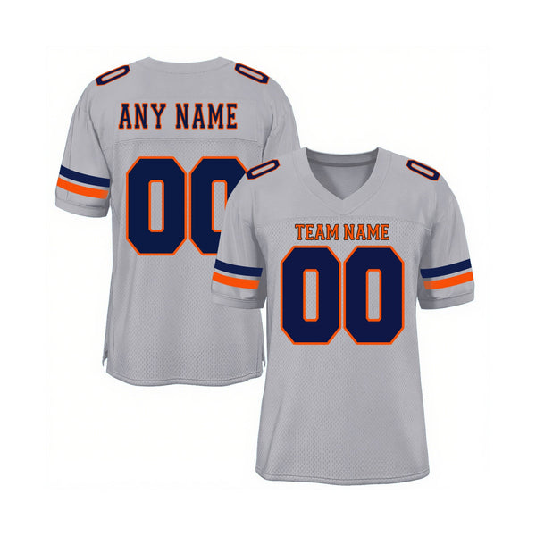 Custom Light Gray Navy-Orange Mesh Classic Style Authentic Sports Football Jersey