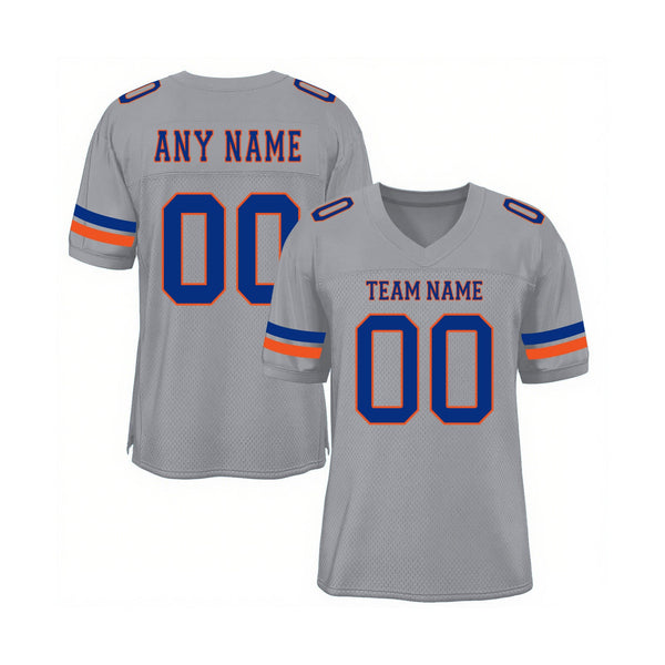 Custom Light Gray Royal-Orange Mesh Classic Style Authentic Sports Football Jersey