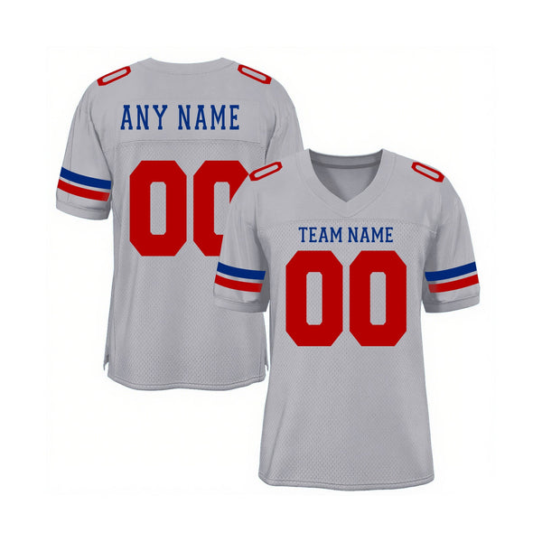 Custom Light Gray Red-Royal Mesh Classic Style Authentic Sports Football Jersey