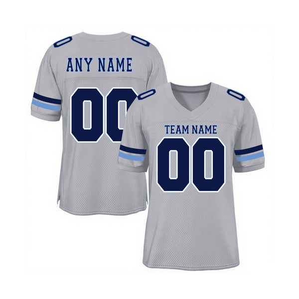Custom Light Gray Navy-Powder Blue Mesh Classic Style Authentic Sports Football Jersey