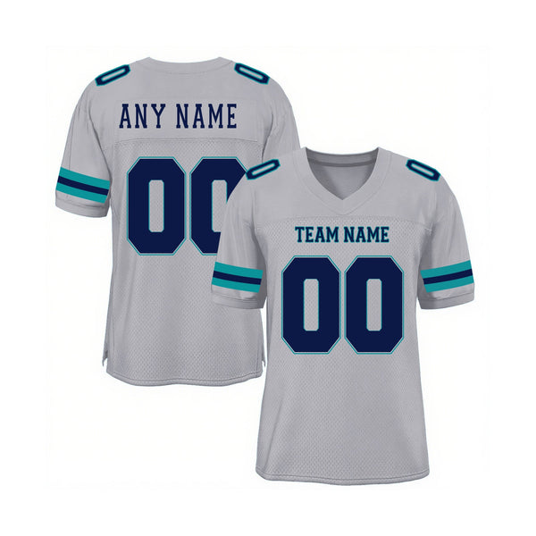 Custom Light Gray Navy-Aqua Mesh Classic Style Authentic Sports Football Jersey