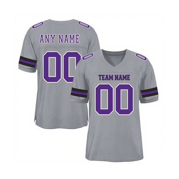Custom Light Gray Purple-Black Mesh Classic Style Authentic Sports Football Jersey