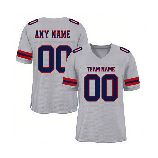 Custom Light Gray Navy-Red Mesh Classic Style Authentic Sports Football Jersey