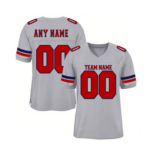 Custom Light Gray Red-Navy Mesh Classic Style Authentic Sports Football Jersey