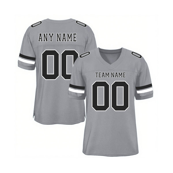 Custom Light Gray Black-White Mesh Mesh Classic Style Authentic Sports Football Jersey