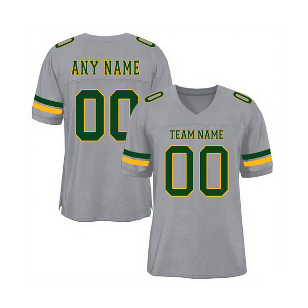 Custom Light Gray Green-Gold Mesh Classic Style Authentic Sports Football Jersey