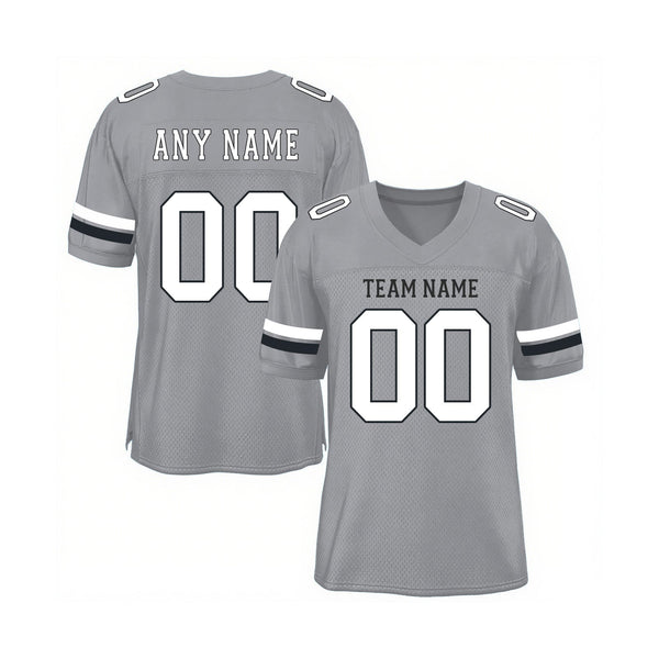 Custom Light Gray White-Black Mesh Classic Style Authentic Sports Football Jersey