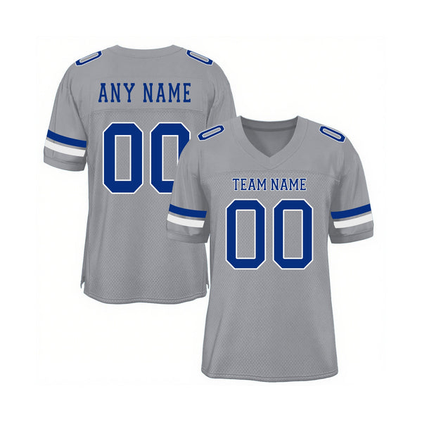 Custom Light Gray Royal-White Mesh Classic Style Authentic Sports Football Jersey