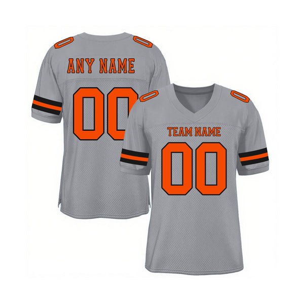 Custom Light Gray Orange-Black Mesh Classic Style Authentic Sports Football Jersey