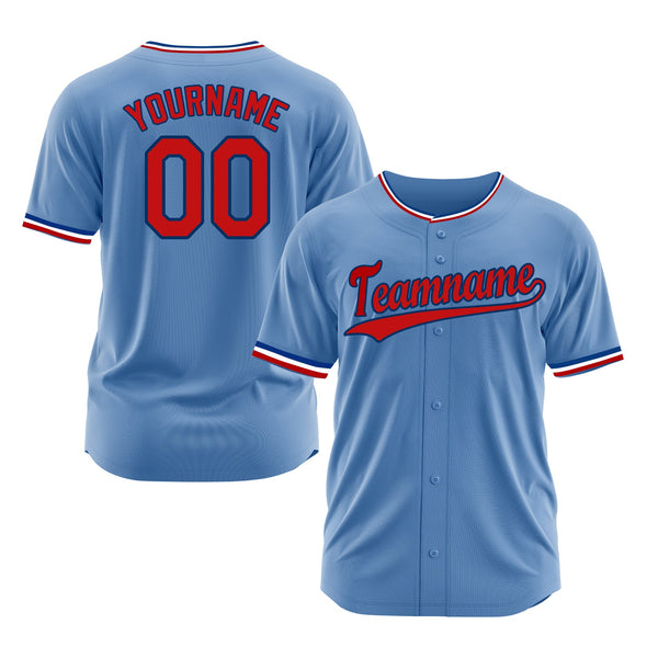 Custom Light Blue Red-Navy Classic Style Authentic Sports Baseball Jersey