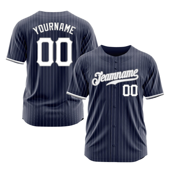 Custom Navy White Pinstripe White-Gray Classic Style Authentic Sports Baseball Jersey