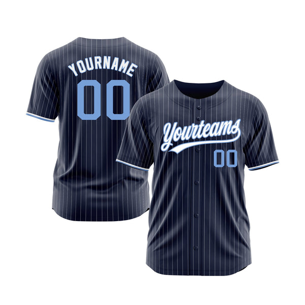 Custom Navy White Pinstripe Light Blue-White Classic Style Authentic Sports Baseball Jersey
