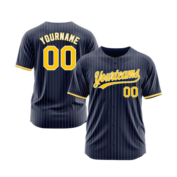 Custom Navy White Pinstripe Gold-White Classic Style Authentic Sports Baseball Jersey