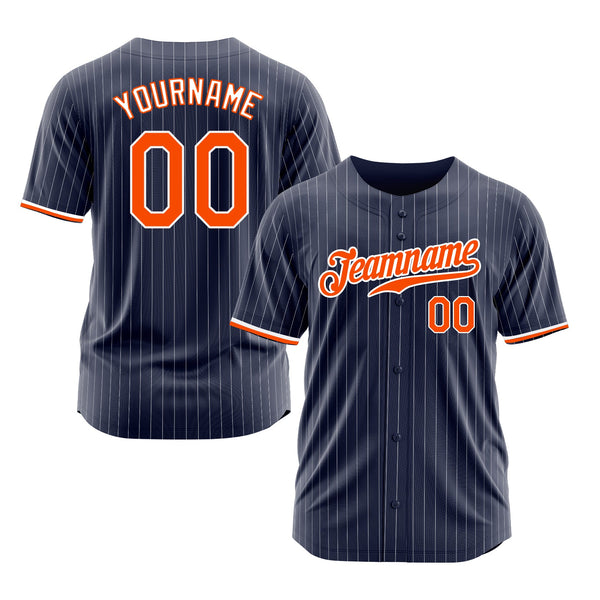 Custom Navy White Pinstripe Orange-White Classic Style Authentic Sports Baseball Jersey