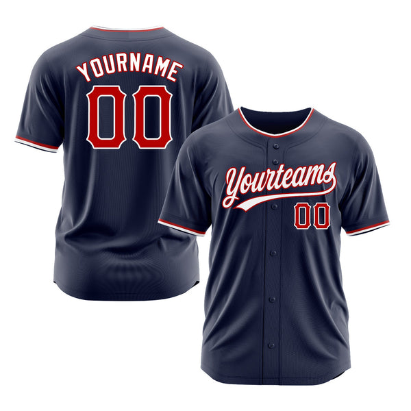 Custom Navy Red-White Classic Style Authentic Sports Baseball Jersey