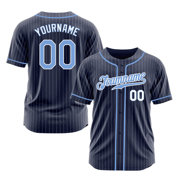 Custom Navy White Pinstripe Light Blue-White Classic Style Authentic Sports Baseball Jersey