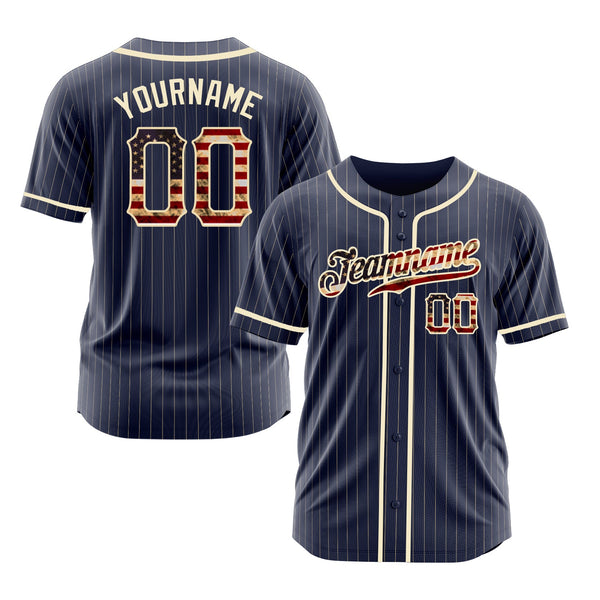 Custom Navy White Pinstripe Vintage USA Flag-Cream Classic Style Authentic Sports Baseball Jersey