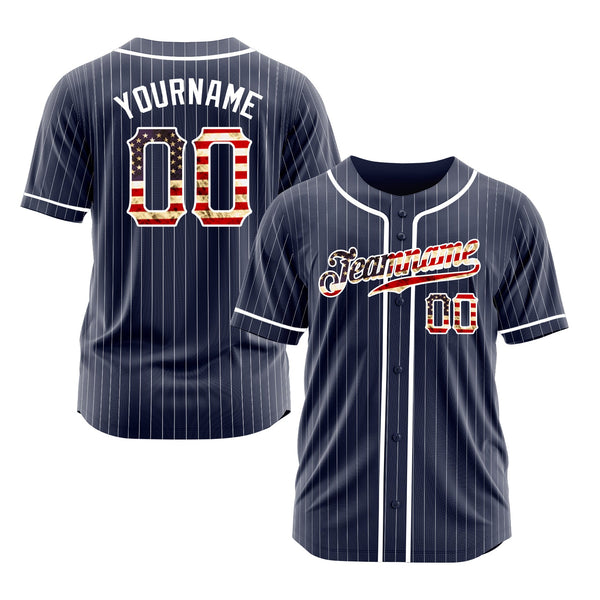 Custom Navy White Pinstripe Vintage USA Flag-White Classic Style Authentic Sports Baseball Jersey
