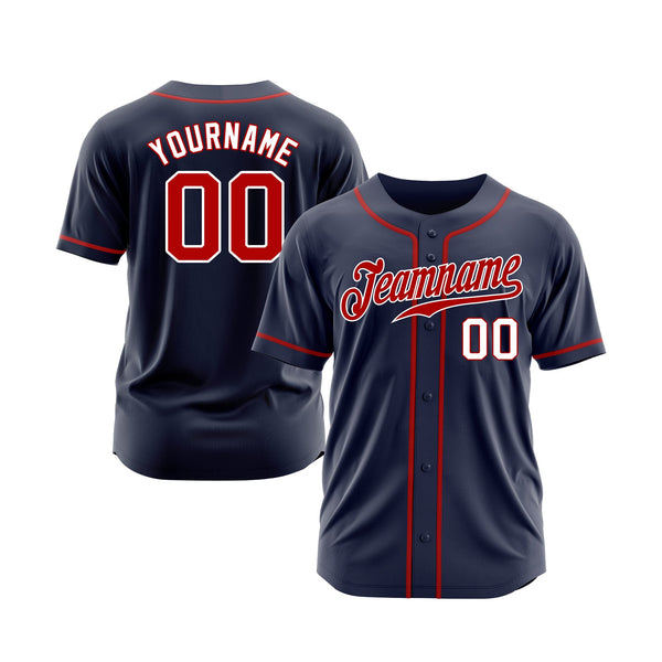 Custom Navy Red-White Classic Style Authentic Sports Baseball Jersey