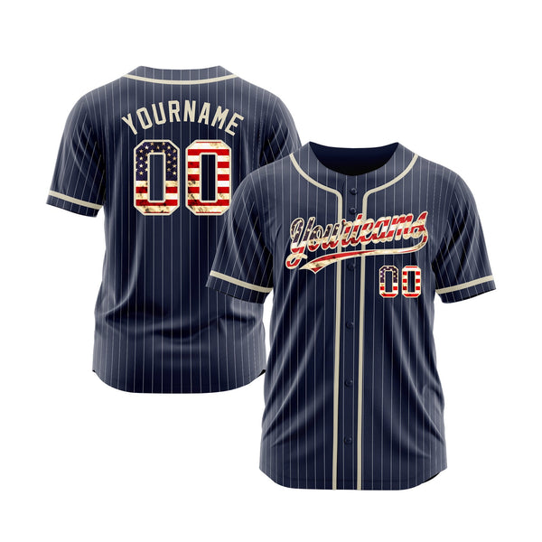 Custom Navy White Pinstripe Vintage USA Flag-Cream Classic Style Authentic Sports Baseball Jersey
