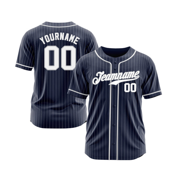 Custom Navy White Pinstripe White-Gray Classic Style Authentic Sports Baseball Jersey