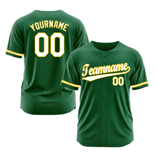 Custom Kelly Green White-Gold Classic Style Authentic Sports Baseball Jersey