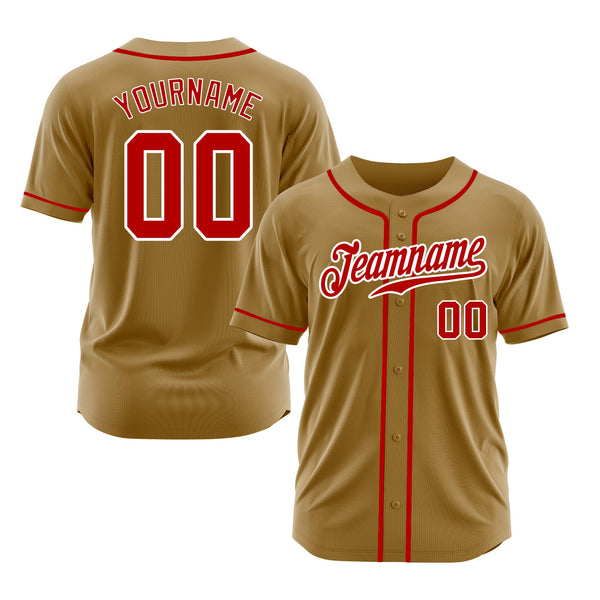 Custom Old Gold Red-White Classic Style Authentic Sports Baseball Jersey