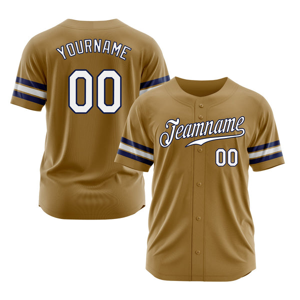 Custom Old Gold White-Navy Classic Style Authentic Sports Baseball Jersey