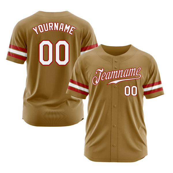 Custom Old Gold White-Red Classic Style Authentic Sports Baseball Jersey