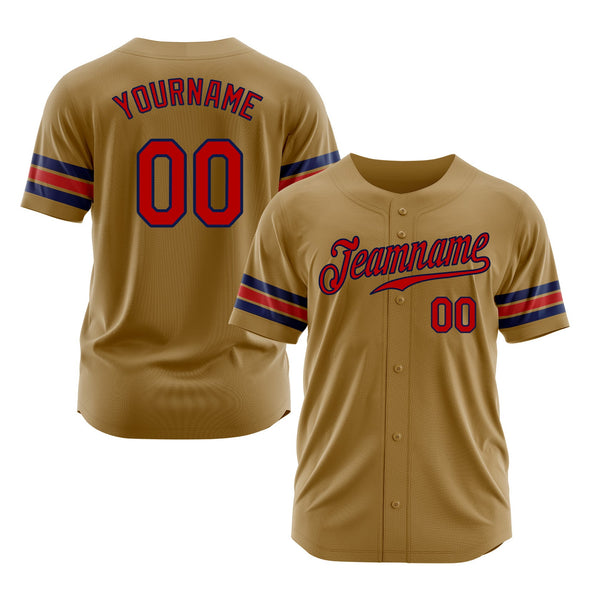 Custom Old Gold Red-Navy Classic Style Authentic Sports Baseball Jersey