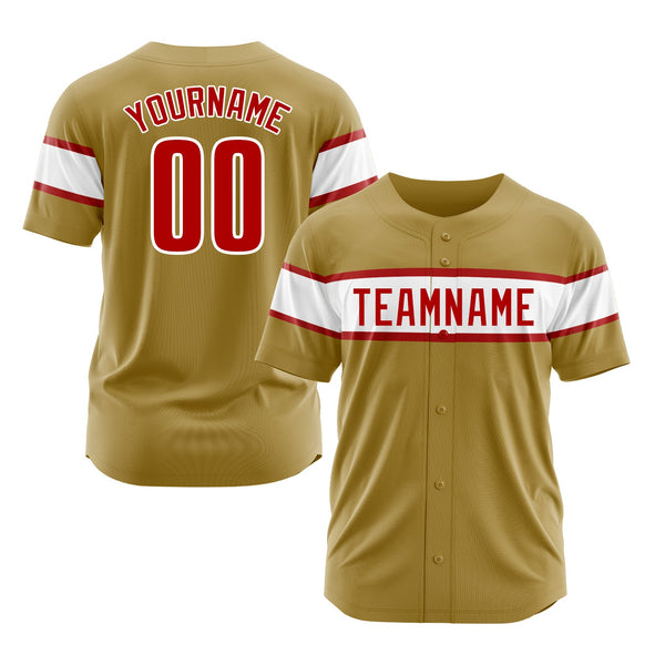 Custom Old Gold Red-White Classic Style Authentic Sports Baseball Jersey