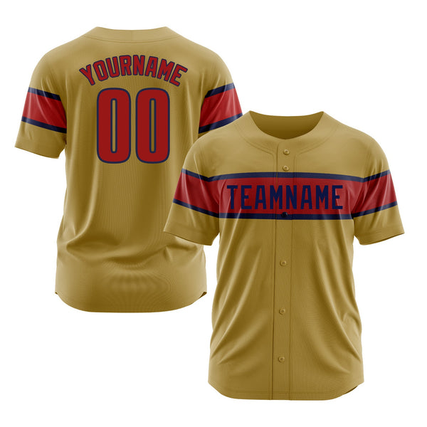 Custom Old Gold Red-Navy Classic Style Authentic Sports Baseball Jersey