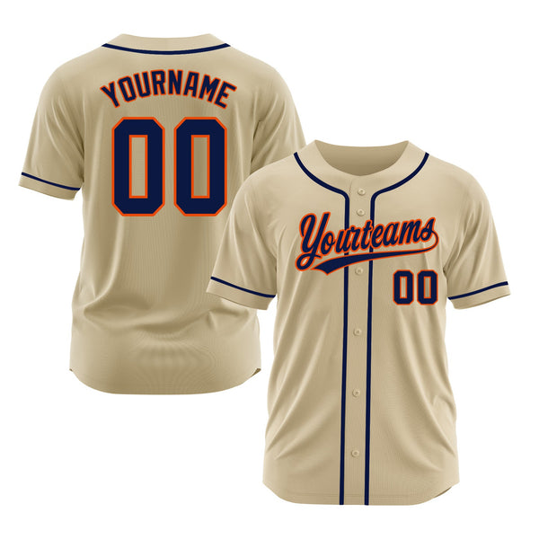 Custom Sand Navy-Orange Classic Style Authentic Sports Baseball Jersey