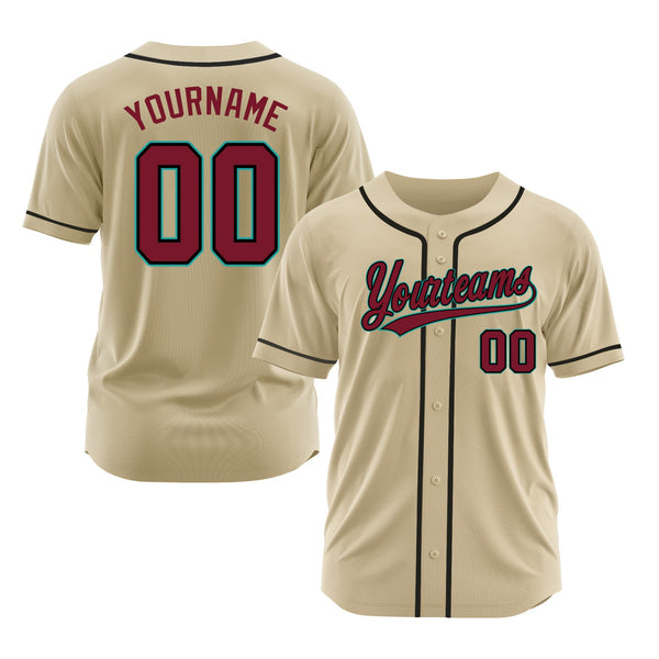 Custom Sand Crimson Black-Aqua Classic Style Authentic Sports Baseball Jersey