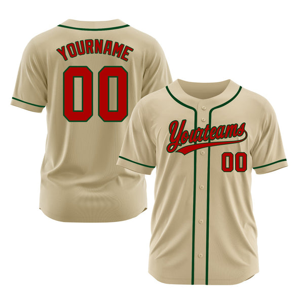 Custom Sand Red-Green Classic Style Authentic Sports Baseball Jersey