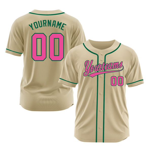 Custom Sand Pink-Kelly Green Classic Style Authentic Sports Baseball Jersey