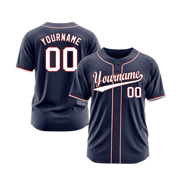 Custom Navy White-Red Classic Style Authentic Sports Baseball Jersey