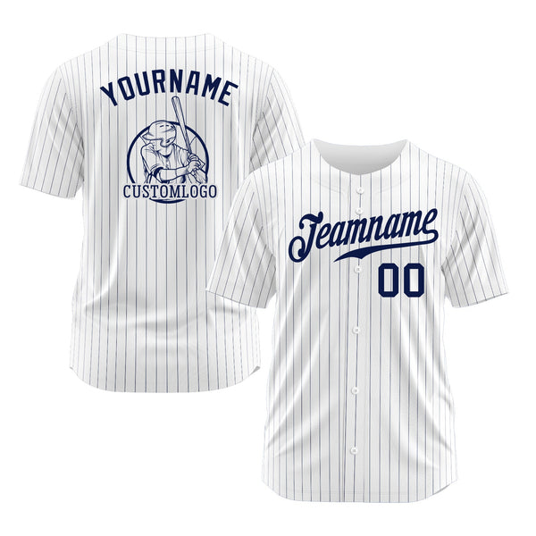 Custom White Navy Pinstripe Navy Classic Style Authentic Sports Baseball Jersey