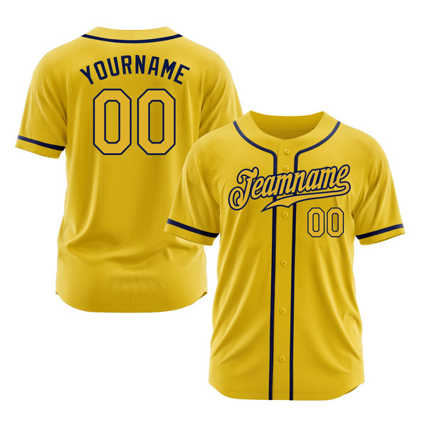 Custom Yellow Navy Classic Style Authentic Sports Baseball Jersey