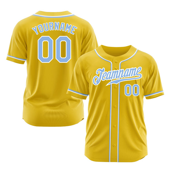 Custom Yellow Light Blue-White Classic Style Authentic Sports Baseball Jersey