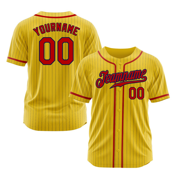 Custom Yellow Navy Pinstripe Red Classic Style Authentic Sports Baseball Jersey